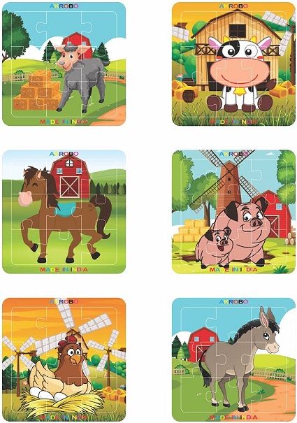 WOODEN 6 LEARNING JIGSAW FARM ANIMAL