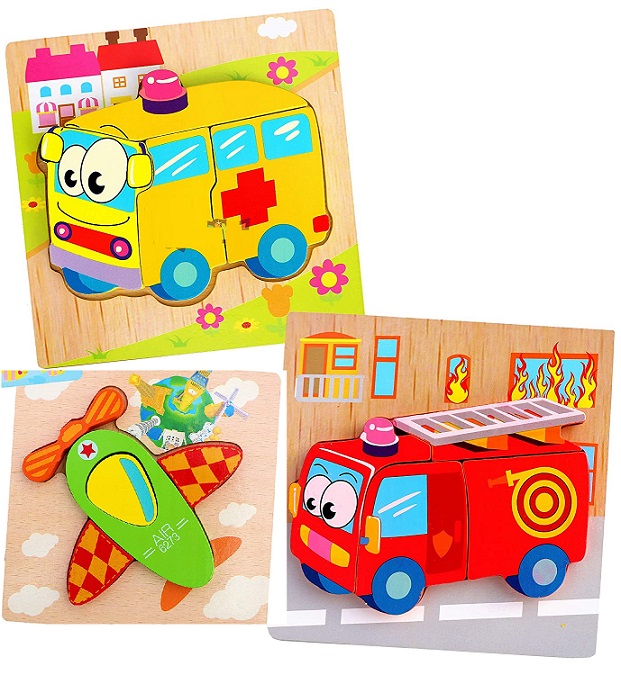 WOODEN 3D PUZZLE FUN AEROPLANE,FIRE BRIGADE,AMBULANCE