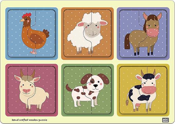 MINI LEAVES 2 PIECE PUZZLE FARM ANIMALS