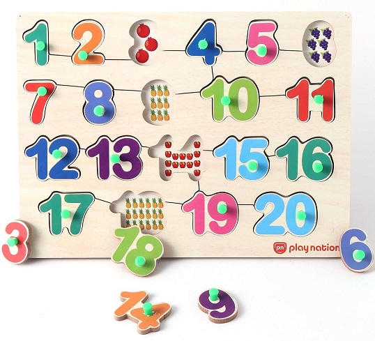 WOODEN NUMBERS KNOB AND PEG PUZZLE