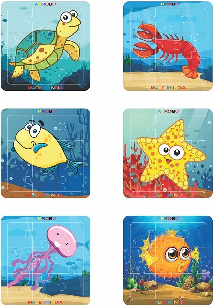 WOODEN 6 LEARNING JIGSAW AQUATIC ANIMAL