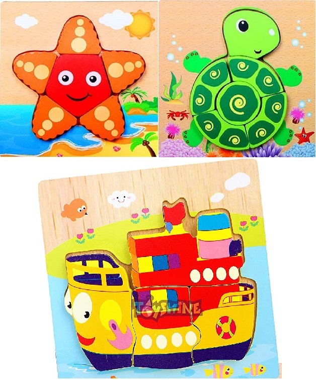 WOODEN 3D PUZZLE FUN SHIP,TURTLE,STAR FISH