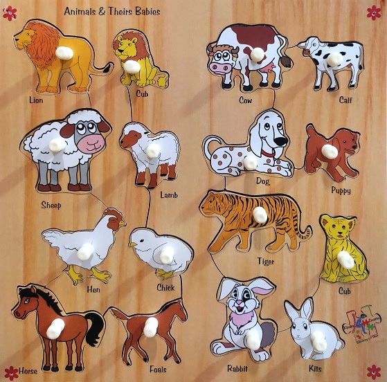 WOODEN ANIMALS & THEIR BABIES TRAY