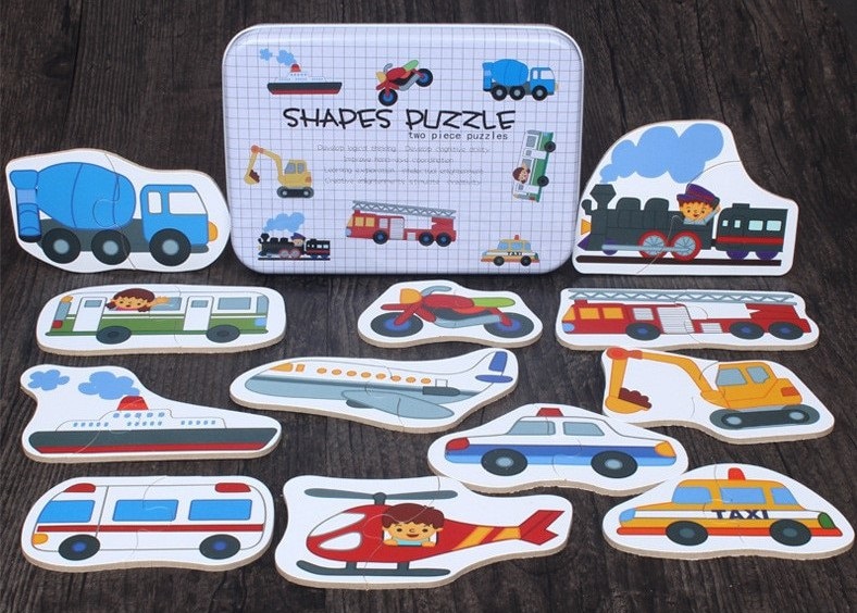 SHAPES PUZZLE two piece puzzles vehicles