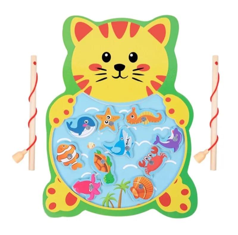 WOODEN MAGNETIC FISHING TRAY CAT