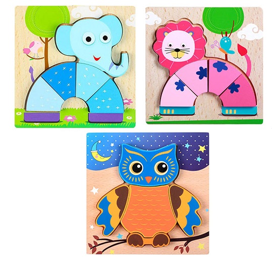 WOODEN 3D PUZZLE FUN ELEPHANT,LION,OWL