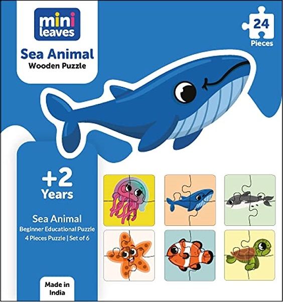 MINI LEAVES 4 PIECE PUZZLE SEA ANIMALS